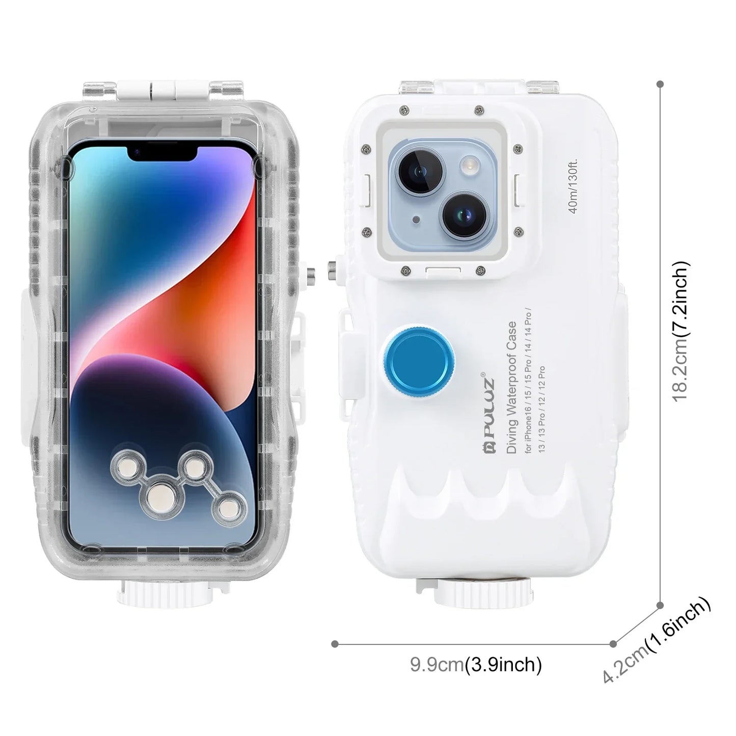 40m/130ft Waterproof Diving Case for iPhone 16 15 14 13 12 11 Pro Max Plus Photo Video Taking Underwater Housing Cover