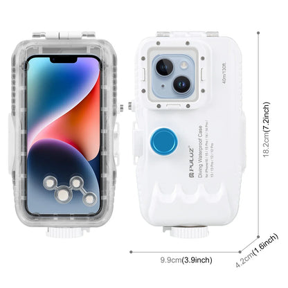 40m/130ft Waterproof Diving Case for iPhone 16 15 14 13 12 11 Pro Max Plus Photo Video Taking Underwater Housing Cover