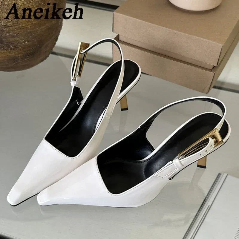 2025 Summer New Band Women Pumps Shoes Fashion Shallow Slip On Slingback Sandals Thin High Heel Dress Sexy Pumps Shoes