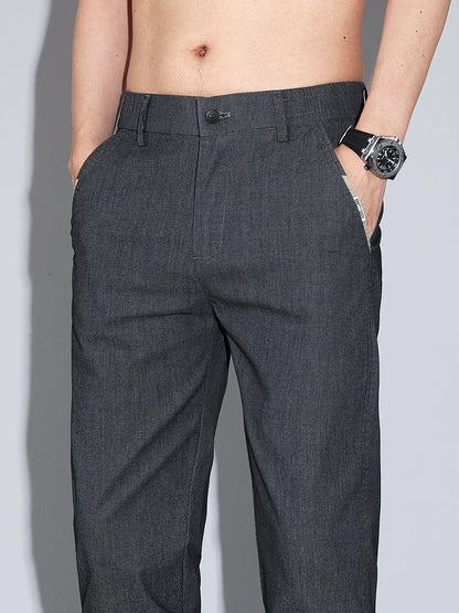 Cotton Thin Men's Business Casual Pants Summer Straight Slim Fit Fashion Stretch Solid Trousers Korean Men's Pants Size 28-38
