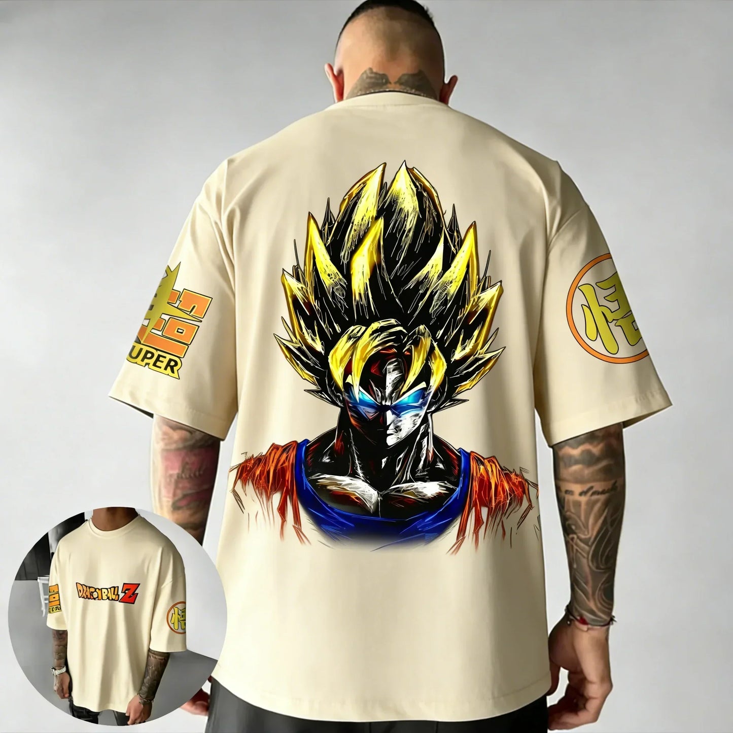 Anime Cotton T-shirt Summer New Super Saiyan Printed Men's Street Hip Hop Loose Casual Short Sleeve Top