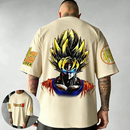 Anime Cotton T-shirt Summer New Super Saiyan Printed Men's Street Hip Hop Loose Casual Short Sleeve Top