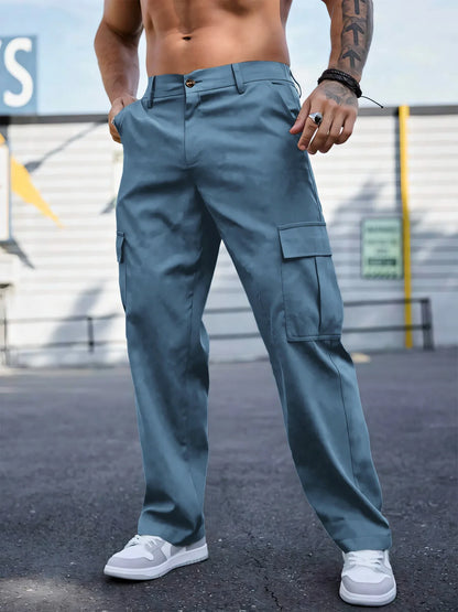 Men's Workwear Pants Wear-Resistant Sports Straight Leg Loose Summer Multi-Pocket Casual Trousers