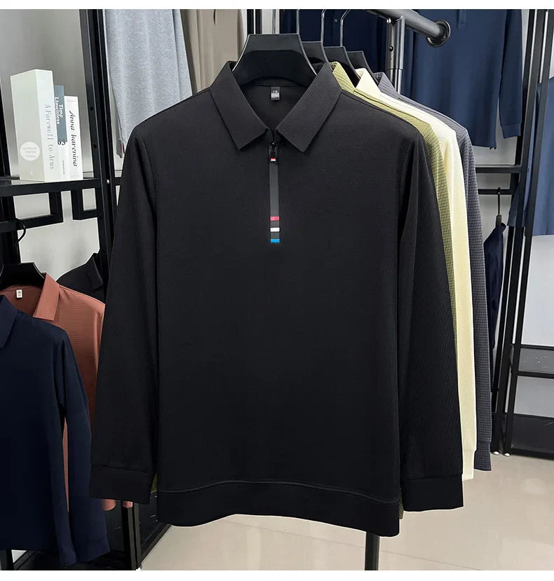 Light luxury half zipper men long sleeve polo shirt high-quality unique checkered printed Korean style trend new casual T-shirt