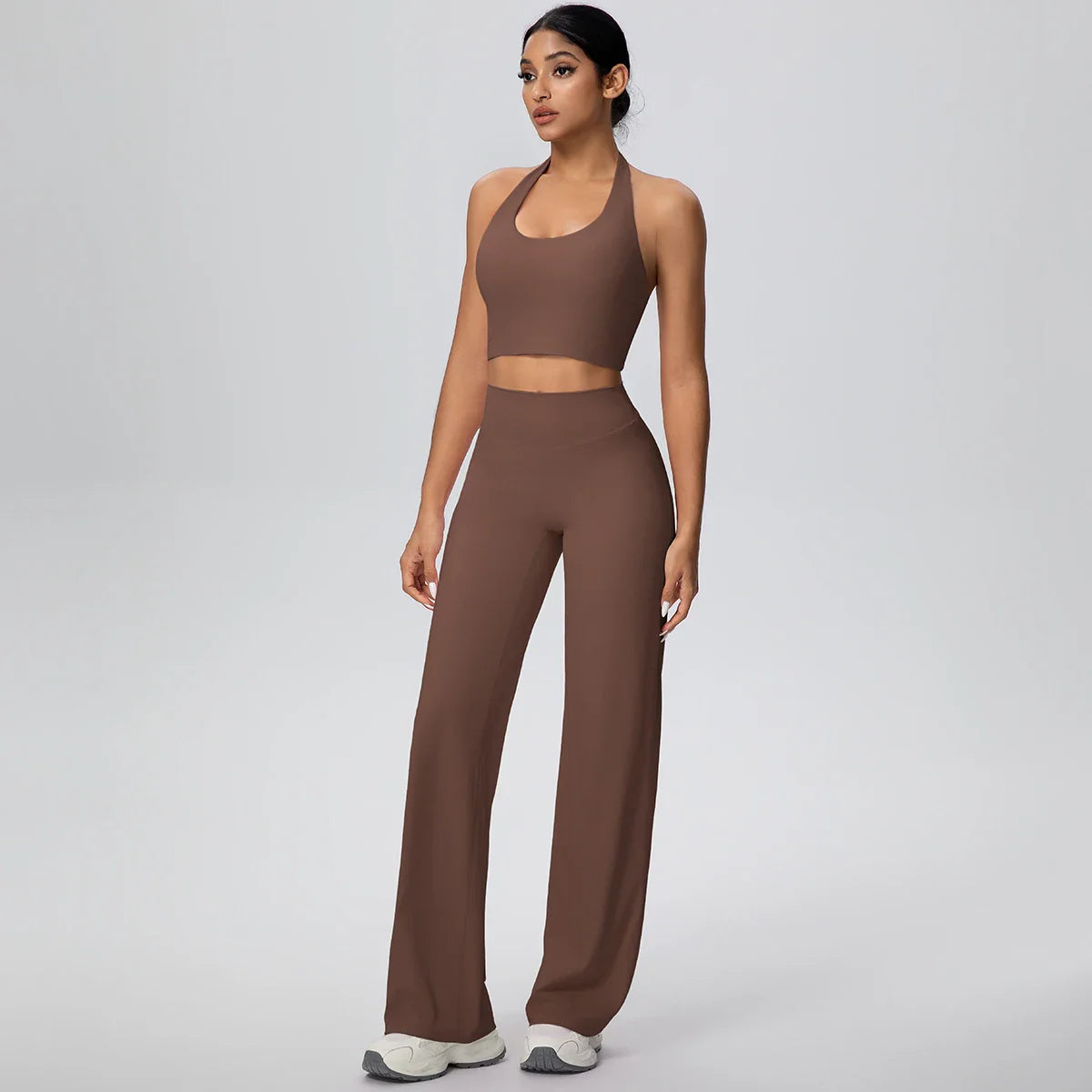 2PCS Woman Backless Hanging Neck Bra and Pants Yoga Set Summer Breathable Gym Sports Running Workout Top Hot Sales Yoga Set