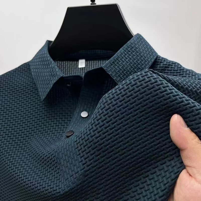 Men's Business Polos Casual Short Sleeved Bone Flower Solid Color POLO Shirt Fashion Breathable Comfortable Summer Versatile Top