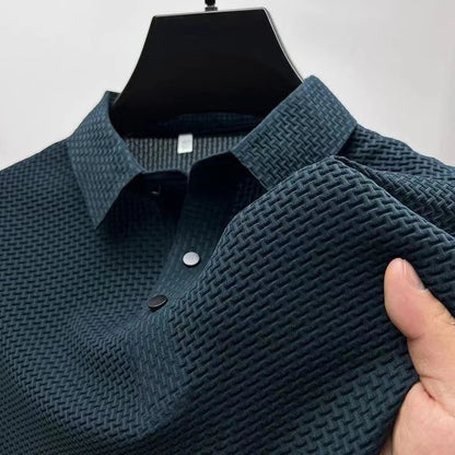 Men's Business Polos Casual Short Sleeved Bone Flower Solid Color POLO Shirt Fashion Breathable Comfortable Summer Versatile Top
