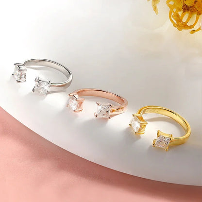 1CTTW 4.5mm Princess Cut Certified Moissanite Rings for Women Adjustable 100% 925 Sterling Silver Wedding Party Band Gift