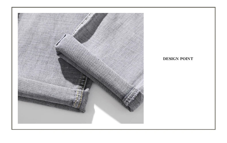 2022 Autumn Spring Fitted Straight Stretch Denim  Classic Style Badge Youth Men's Business Casual Jeans Trousers