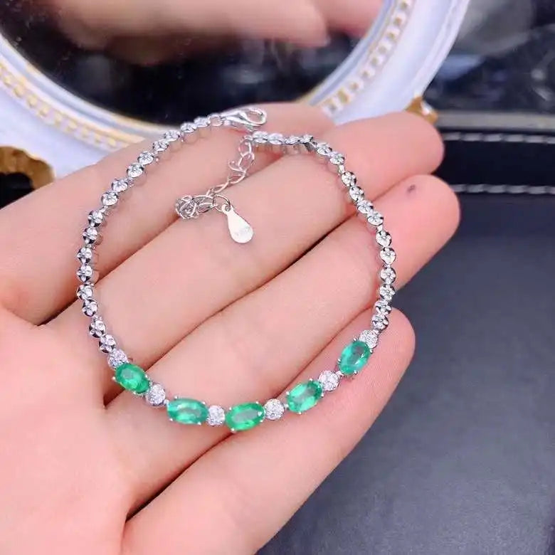 New Style Natural Emerald Bracelet for Women Jewelry Real 925 Silver Gold Plated Natural Gem Birthstone Party Gift Sale