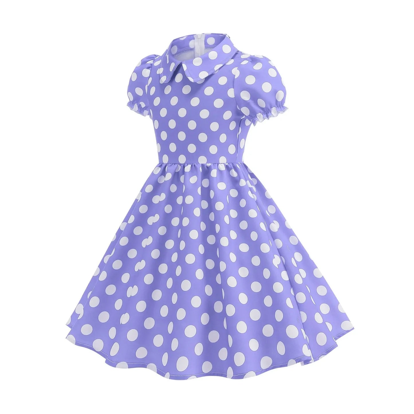 New Fashion Kids Dress For Girls Polka Dot Short-sleeved Children Dress With Baby Collar Daily Girls Casual Costume