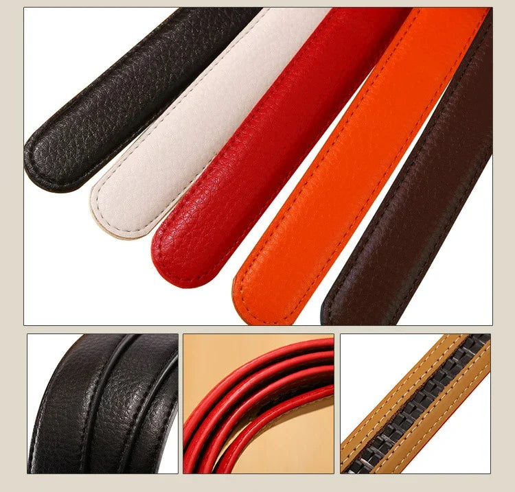 Men Women 2.4 2.8 3.0 3.5 cm Wide Belt No Buckle for Automatic Buckle High Quality PU Leather Belts Body Straps without Buckle