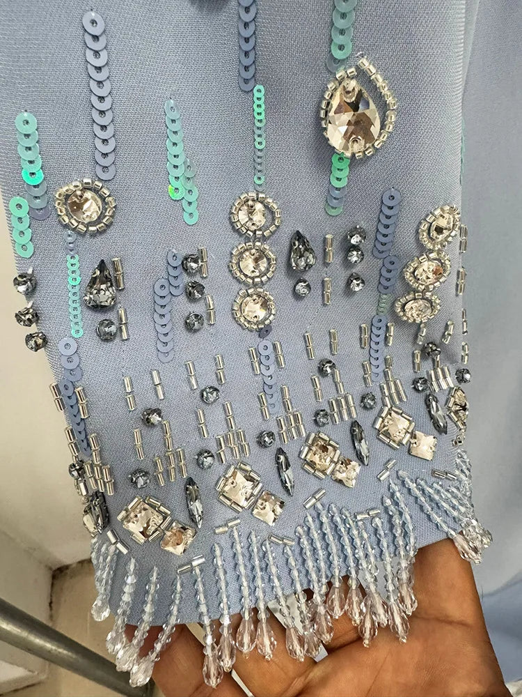 Fashion 2026 S/S Designer Vestido Women's Half Sleeve Stunning Beaded  Long Maxi Dress