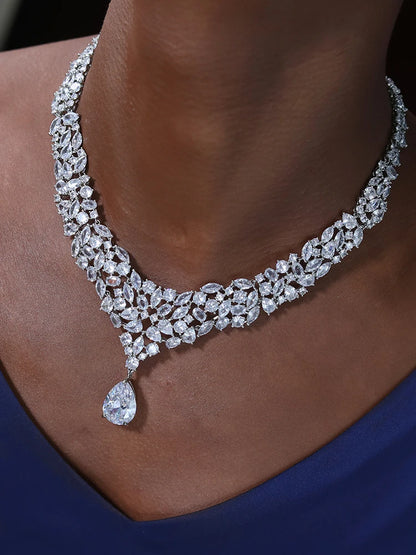 Conjuntos de joyería nupcial de lujo, Zirconia cúbica brillante, collar de boda, pendientes, accesorios para novias X0826