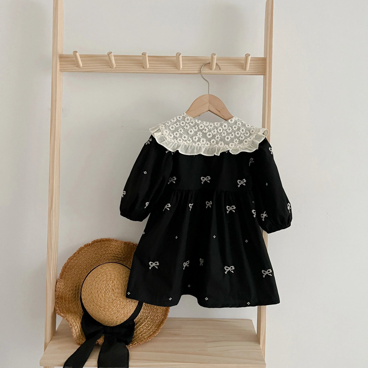 Outono 0-6 anos Vestido de Princesa para Meninas Roupas de Bebê Menina Gola Borboleta Roupas de Bebê Menina Peça Única Vestido Infantil Bordado