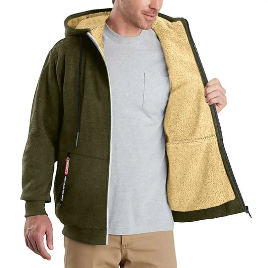 Moletom Masculino com Zíper Completo Jaqueta de Lã Liso Esportivo e Ao Ar Livre Diário Feriado Vintage Streetwear Casual Inverno