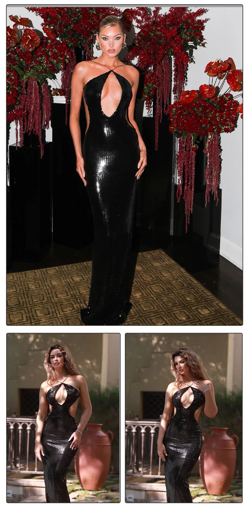 Women'S Gold Sequins Luxury Party Gown Sexy Backless  Long Dress For Wedding Banquet Party Female Clothing