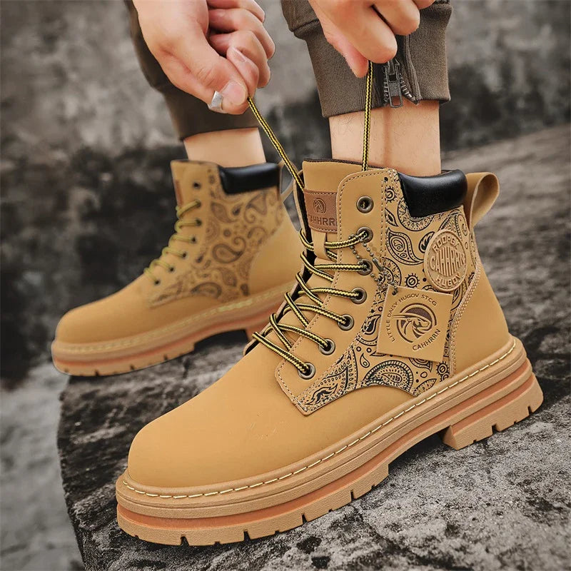 Four Seasons Men's Professional Motorcycle Riding Boots Large Size High Top Casual Leather Boots Fashion British Anti-skid Boots