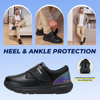 Extra Wide Men's Shoes Leather Diabetic Shoes Walking for Elder Orthopedic Toes Swollen Feet Non-Slip Arch Support