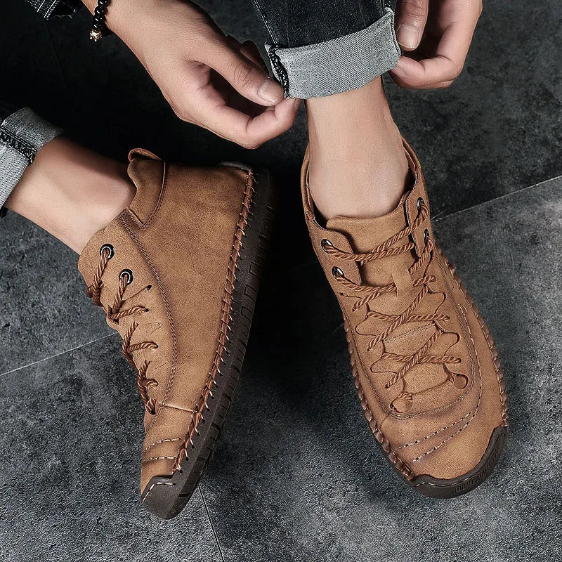Men's Shoes Leather Unisex Walking Shoes Women Hand Stitching Outdoor Stitched Men Casual Boots