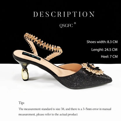 Italian Design Rhinestone-encrusted Ladies Party Women Shoes And Bag  Nigeria Gold Mini Bag Women High Heels