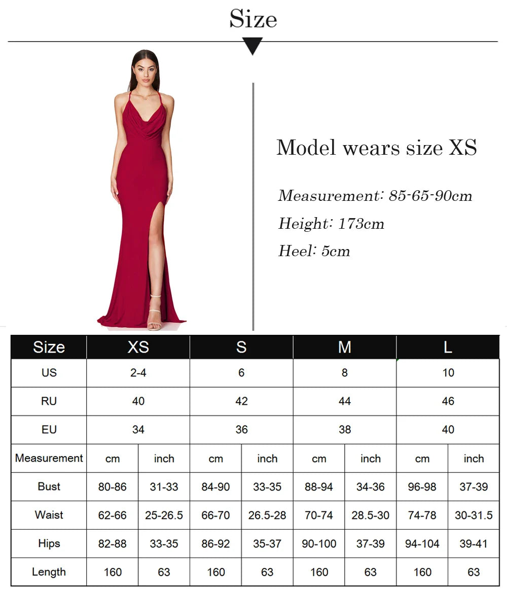 Cowl Neck Backless Cross Straps Split Stretch Bridesmaids Dress Wedding Guest Mermaid Sleeveless Slim Party Evening Gown