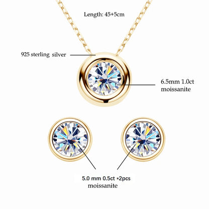 Real 3ctw. D Color Moissanite Jewelry Set 925 Silver 18k Gold Plated Pendant Necklace Stud Earrings Set for Women Men Gift