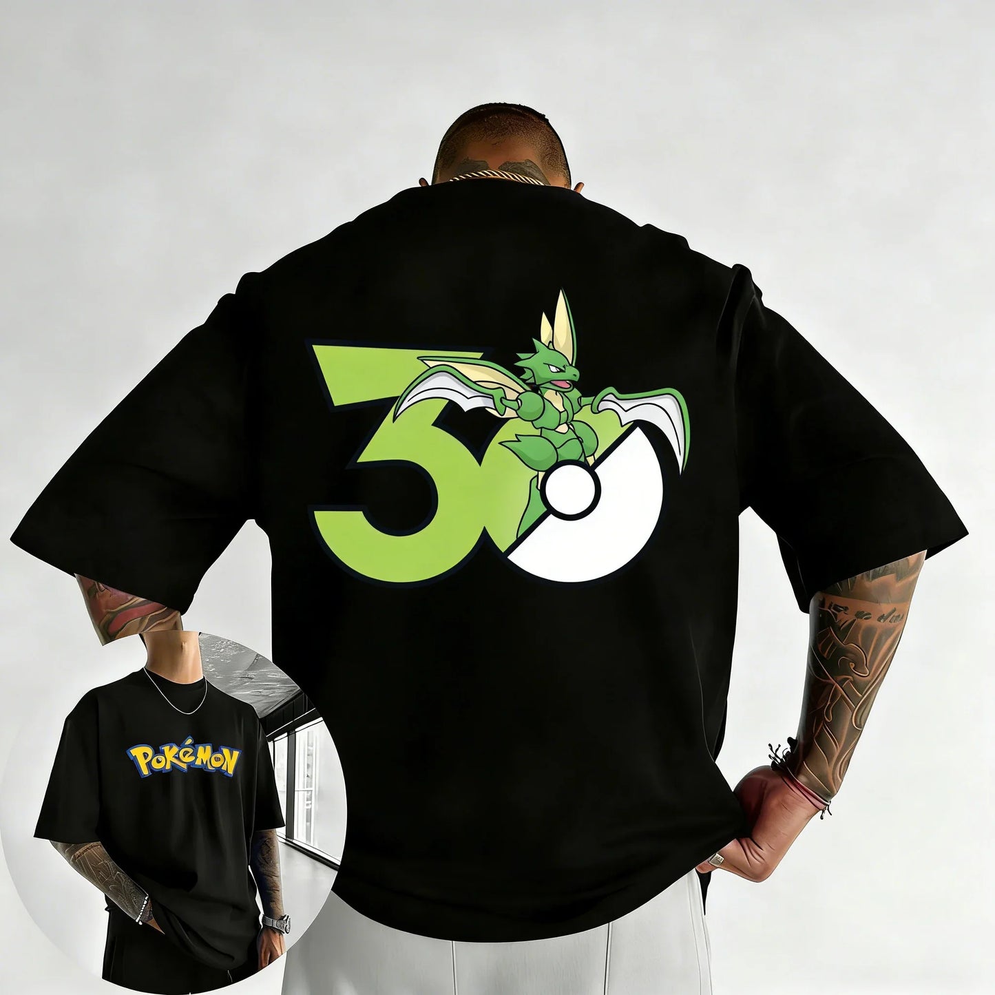 30th Anniversary Scyther Printed T-shirt Summer Men's and Women's Trendy Large Loose Casual Y2K Short Sleeve Top