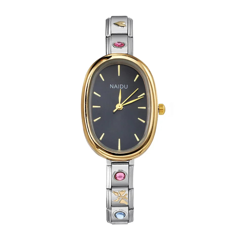 Fashion New Niche Watch Female Style Female Student Ellipse Quartz Watch Stainless Steel Strap Width 9mm Everyday Gifts