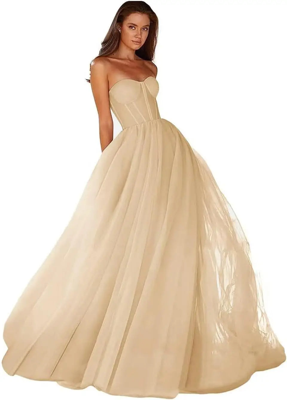 Vestidos de Baile Tomara que Caia Femininos 2026 Vestido de Festa Longo de Tule com Decote Coração para Eventos Formais Vestido de Festa de Luxo