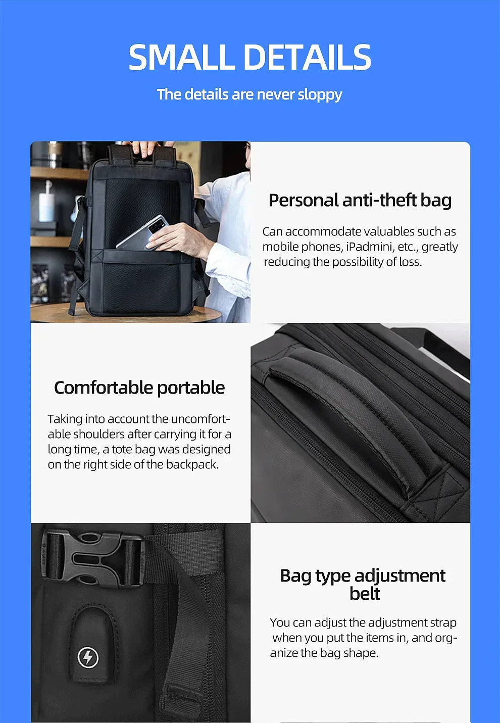 Business Backpack for Men Waterproof Anti-Theft 15.6” Laptop Backpack Casual Large Capacity Expandable Travel Bag Short Trip