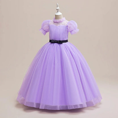 Summer Bridesmaids Party Girl Dresses Elegant Short Sleeve Birthday Princess Dress For Girl Tulle Wedding Prom Evening Customes