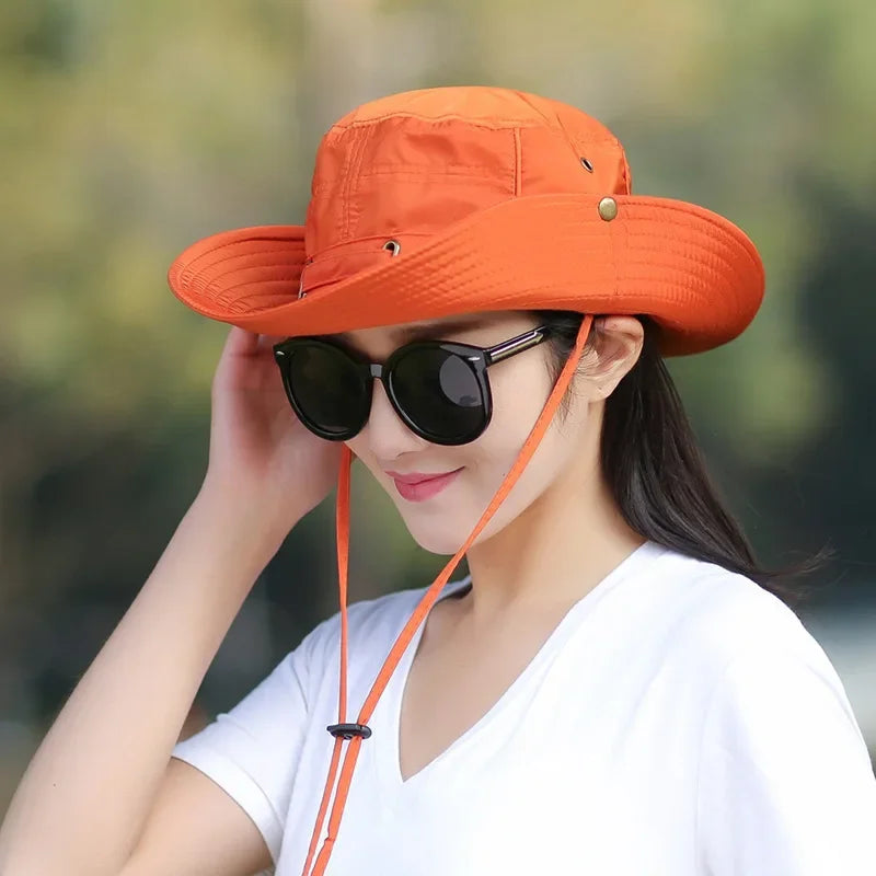 Unisex Summer Sunscreen Wide Brim Bucket Hats Women UV Protection Waterproof