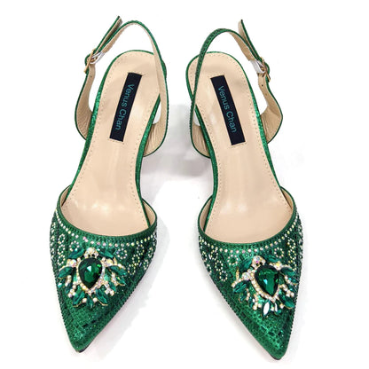 Green Color High Heels for Ladies Popular Design African Ladies Shoes and Bag Set INS Style Elegant 2024 Newest
