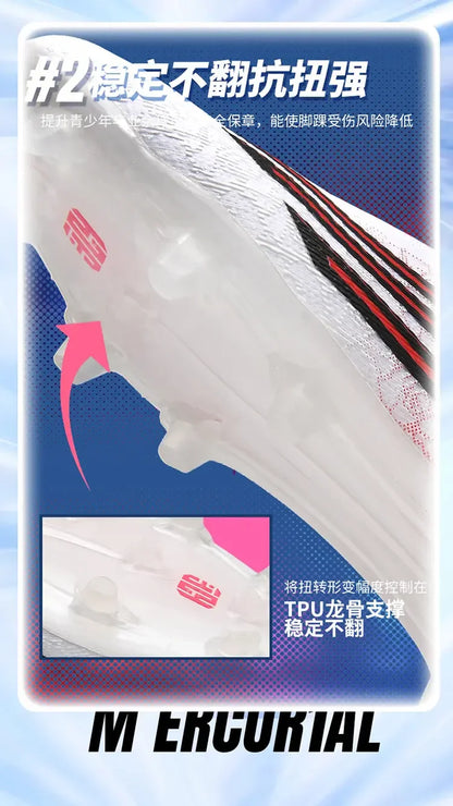 Men High Top Soccer Cleats Firm Ground Stud Sole Breathable Wear Resistant Outdoor Lawn Match Training Football Shoes