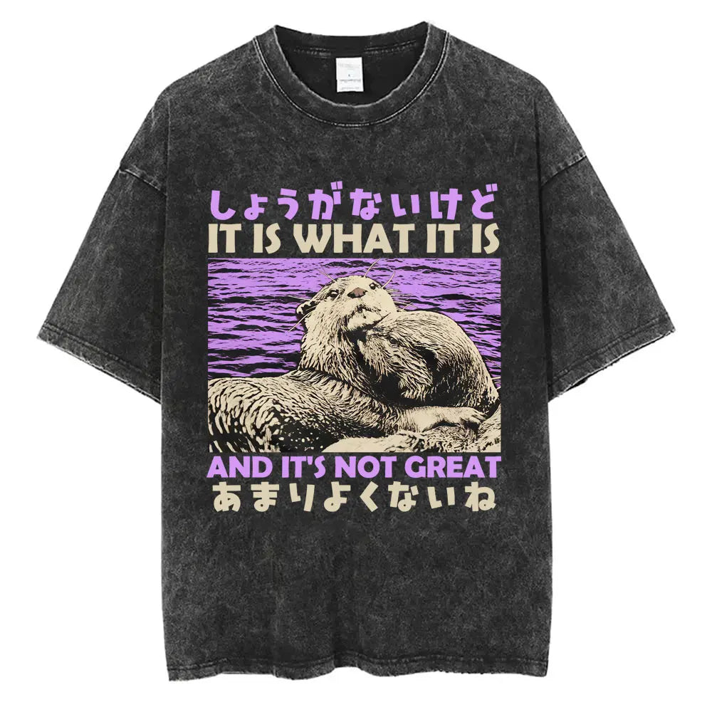 I Do Not Think Therefore I Do Not Am T-shirt Funny Japanese Style Opossum Vintage Washed T Shirt Unisex Fashion Humor T-shirts