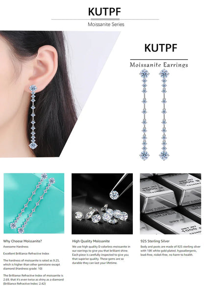 Long Tassel Full Moissanite Dangle Earrings with Certificates 6CT D Color Lab Diamond Earring 925 Silver Fine Jewelry for Women