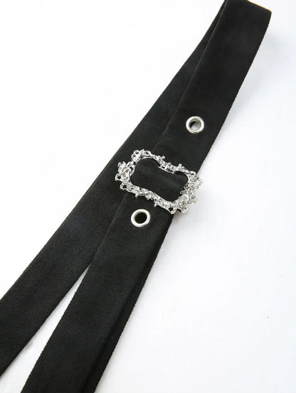 S-3XL Black Lace Up Crisscross Strappy Buckle Grommet Skirts Suspenders Detachable,  Women Casual Knee-Length Suspender Skirt
