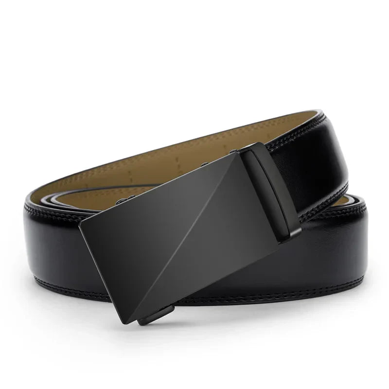 Leather belt men High Quality Genuine Leather Belts, Automatic Buckle Belt, Adjustable No Hole Belt Jeans Belt for Men