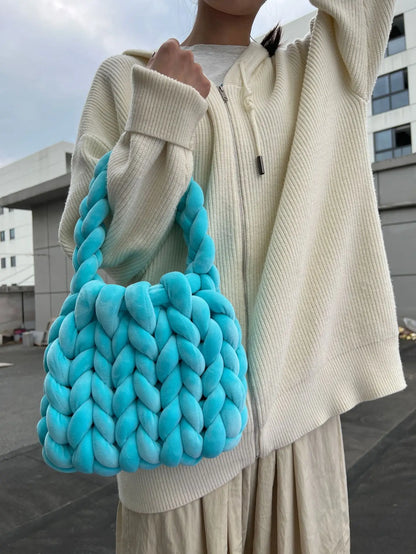 Velvet Bag DIY Hand Woven Bag Crystal Velvet Core Spun Yarn Woven Bag Hand-held Mailman Bag Velvet Handbag New