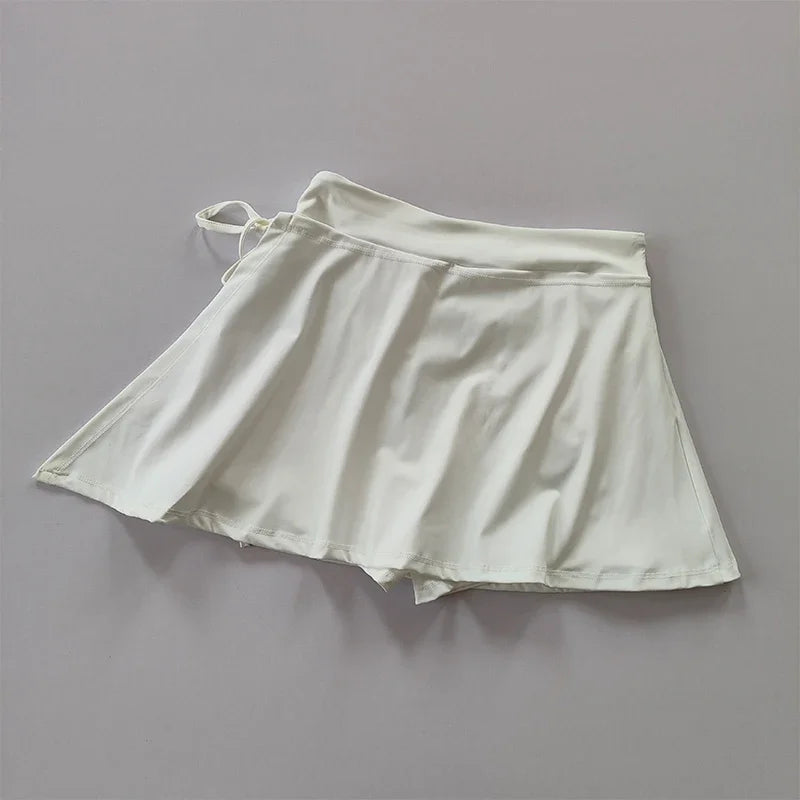 Sports Yoga Skirt Badminton Tennis Skirt Pants Half-body Quick Drying Pocket Skirt Side Split Strap Pants for Outwear Mini Skirt