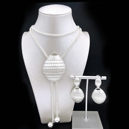85CM Long Necklace Earrings For Women Adjustable Length Sweater Chain Gold Plated 3PCS Set Fashion Jewelry Wedding Party Gift
