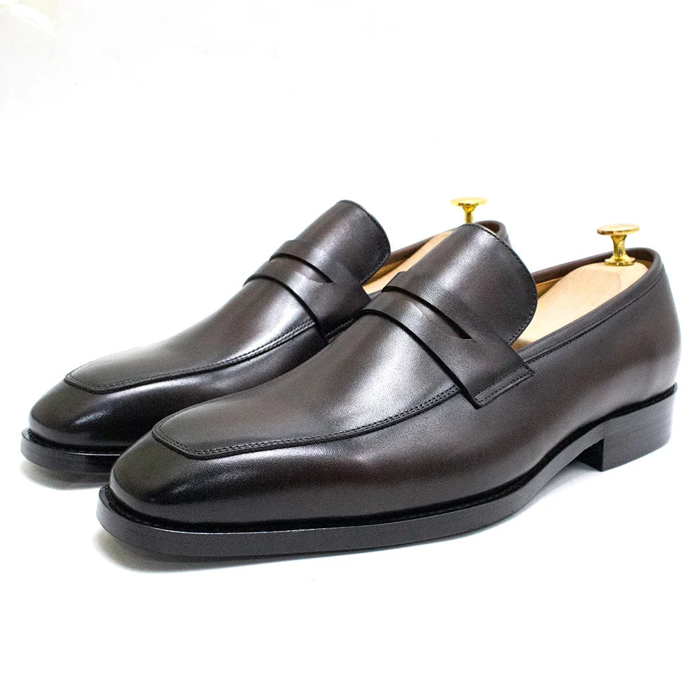 Men's Genuine Leather Penny Loafers Italian Design Luxury Classic Wedding Formal Office Business Dress Shoes