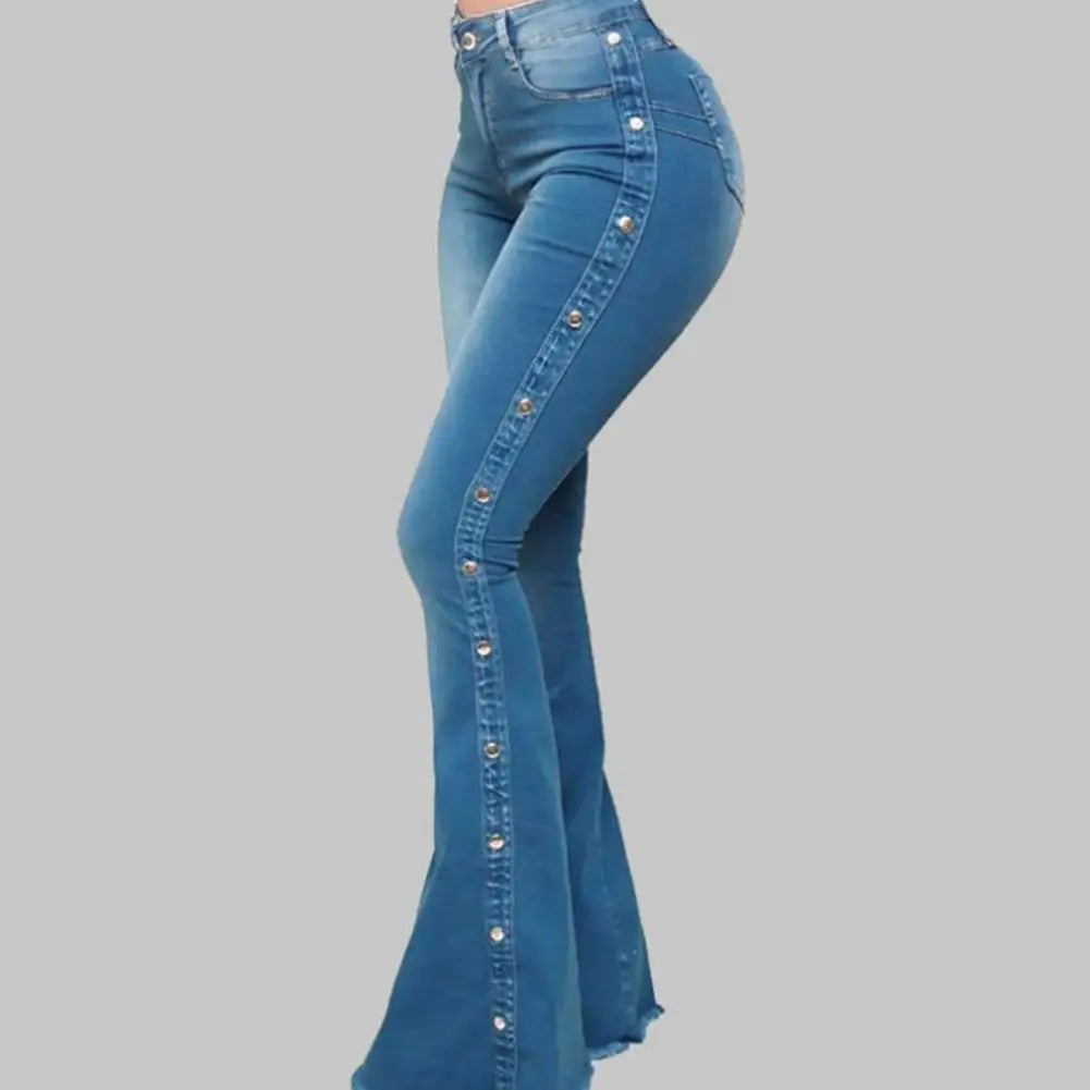 Mid Waisted Stretch Flare Jeans Women Denim Pants