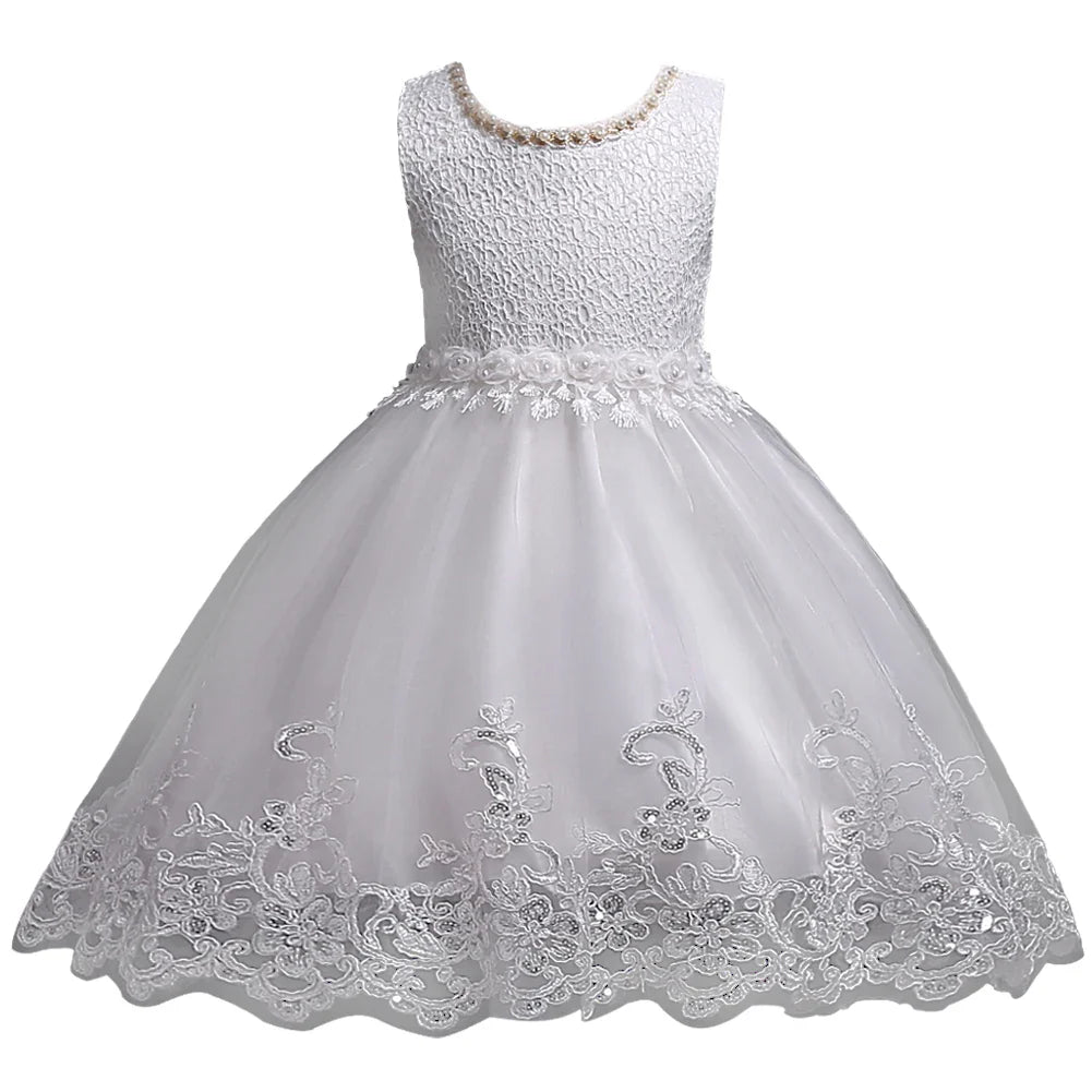 Girl Princess Dress of Korean style sleeveless beaded children's dress dress princess dress lace dress performance