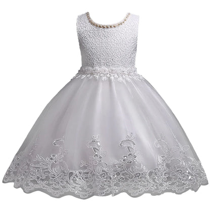 Girl Princess Dress of Korean style sleeveless beaded children's dress dress princess dress lace dress performance