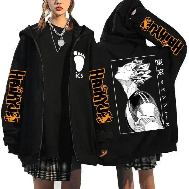 Haikyuu Graphic Zippper Jackets Sweatshirts Japanese Anime Manga Y2k Gothic Zip Up Hoodies Karasuno Fly High Harajuku Streetwear