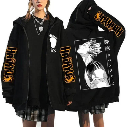 Haikyuu Graphic Zippper Jackets Sweatshirts Japanese Anime Manga Y2k Gothic Zip Up Hoodies Karasuno Fly High Harajuku Streetwear
