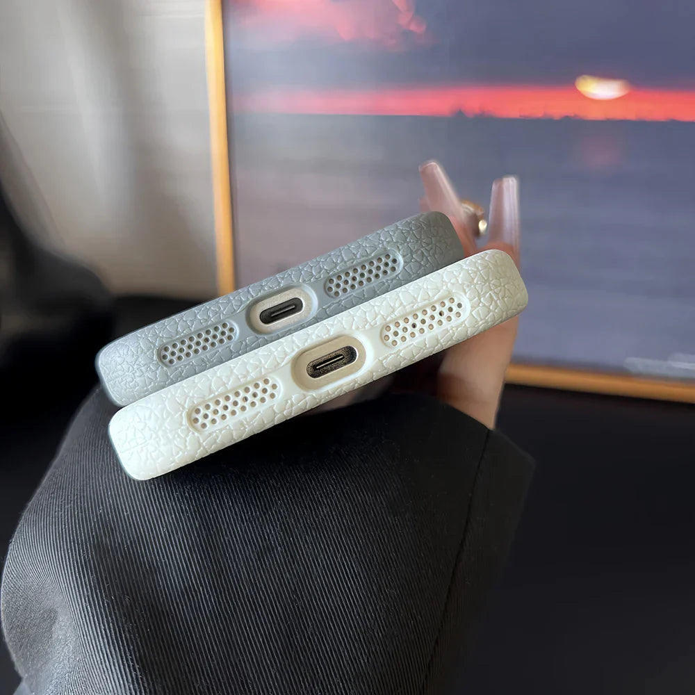 Frosted Hit Color Lichee Pattern Magnetic Phone Case For iPhone 17 Pro Max  For Magsafe TPU Soft Cover