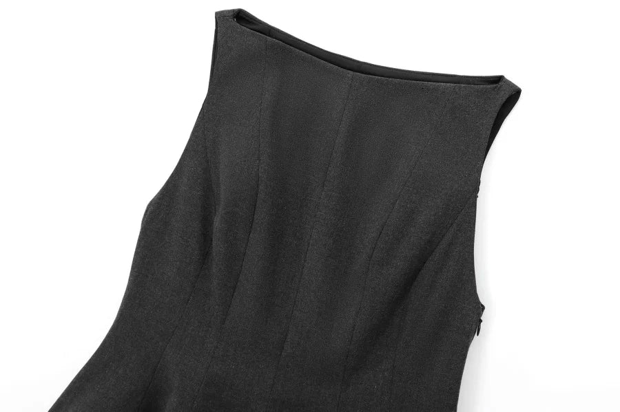 Fall/Winter 2025 New  Women's Fashion Elegant ruffled hem round neck sleeveless waist slim-fit top 4661124